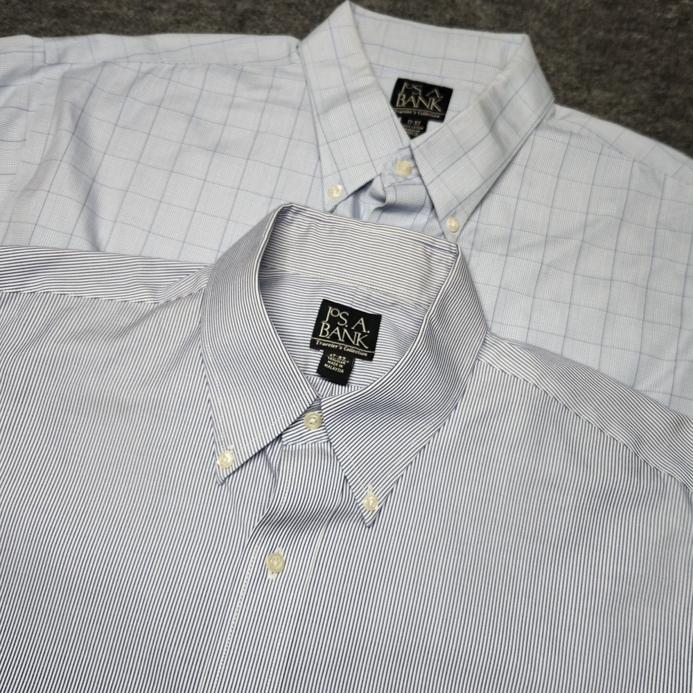 Jos A Bank Mens Travelers Collection Lot 2 Long Sleeve Dress Shirts 17 37 Blue